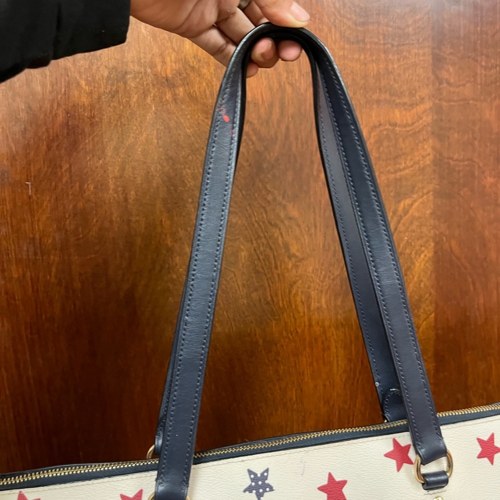 Coach Cream Leather Tote with Red and Navy Star Print - Picture 3 of 11